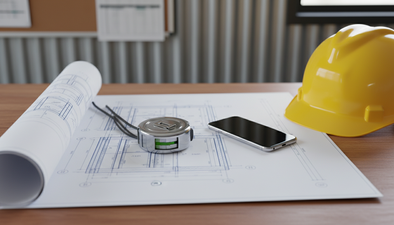 Architectural blueprints on a desk